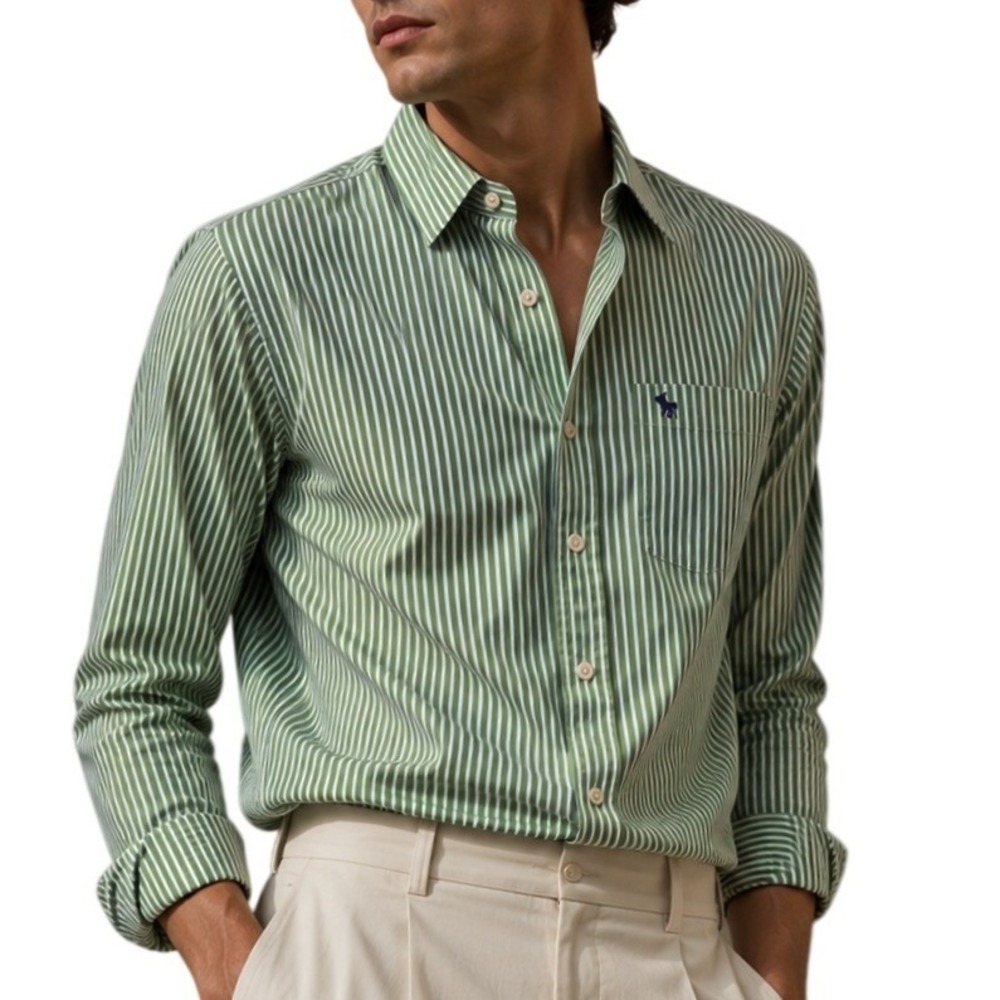 Abercrombie & Fitch Men"s Muscle Fit Striped Preppy Button Down Shirt Green L